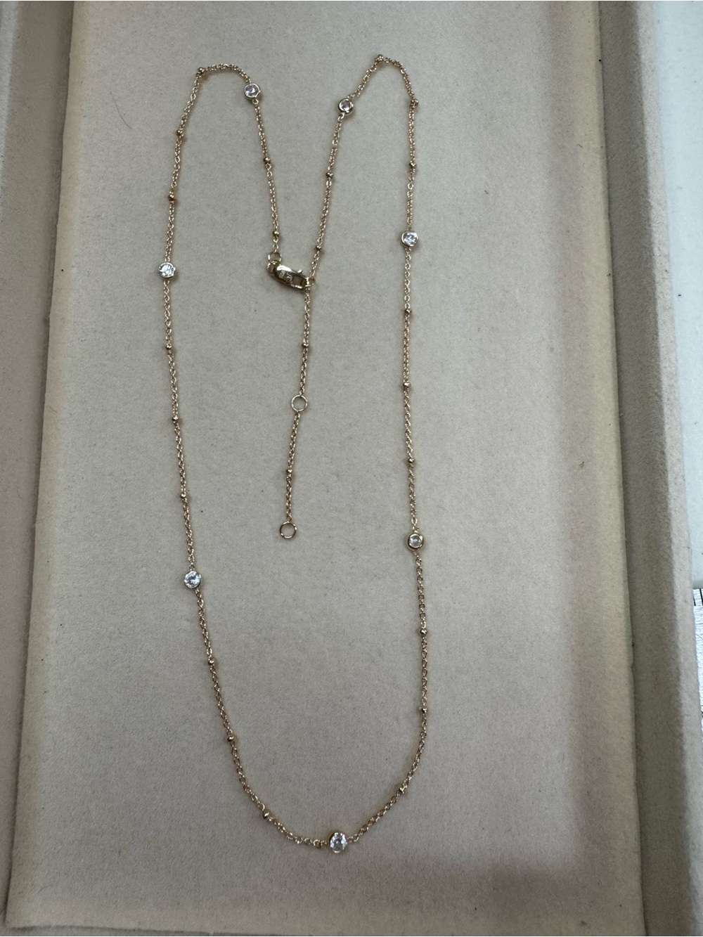 Delicate Gold Station Necklace with Clear Crystals, gold plated 925 sterling